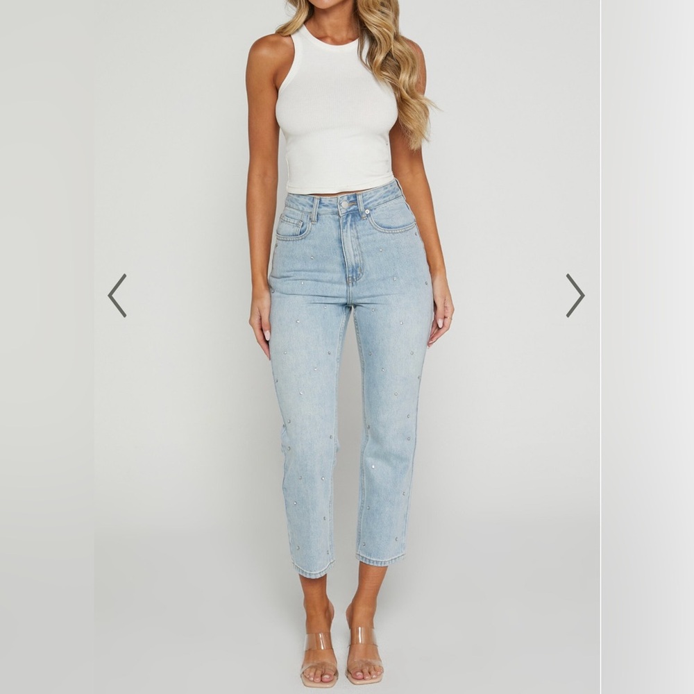 Showpo Blue Straight Leg Rhinestone Jeans